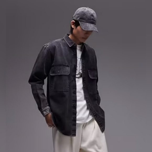 Topman | 100% Cotton Long Sleeve Oversized Double Pocket Twill Shirt - Picture 1 of 9